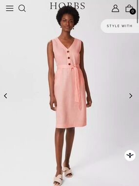 Hobbs Pink Sleeveless V-Neck Tie-Waist Dress